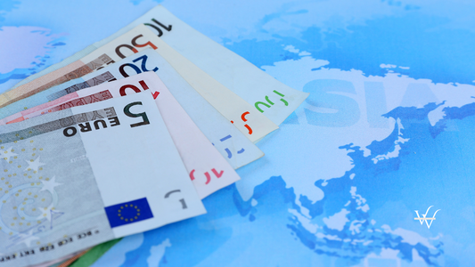 Different Euro Banknotes on Map Background