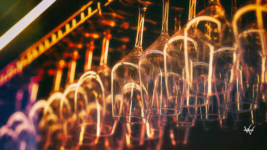 Elegant Wine Glasses in Warm Lighting Display