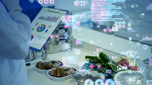 Nutrition science concept. Data analytics of foods.