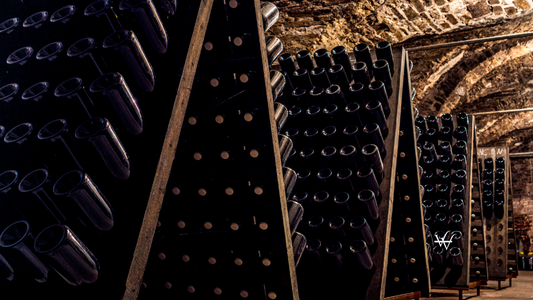 Champagne bottles in cellar