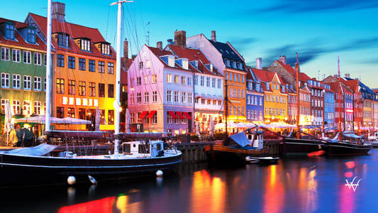 Evening scenery of Nyhavn in Copenhagen, Denmark