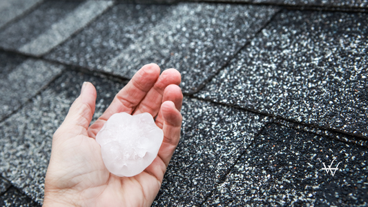 Hail in Hand on a Rooftop after Hailstorm