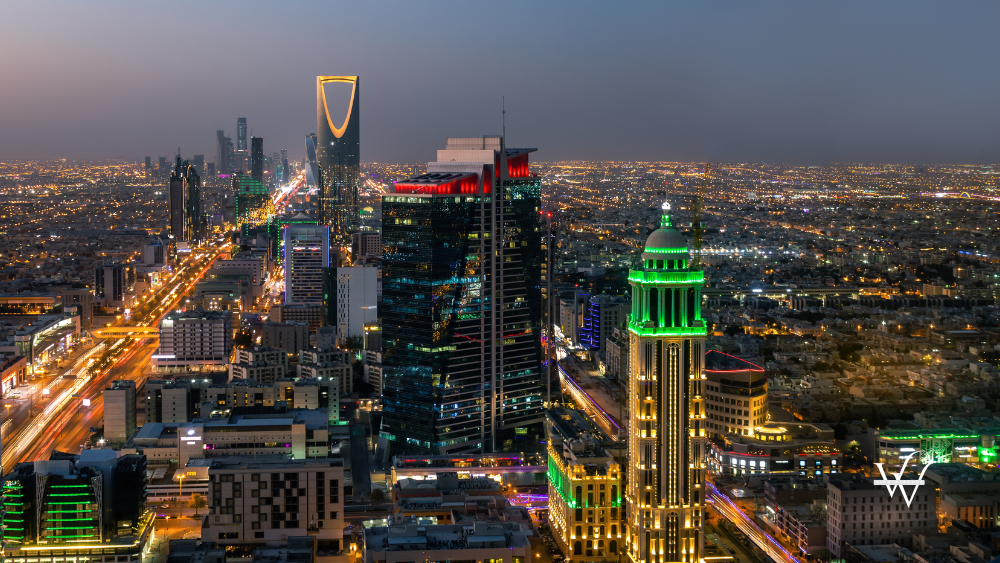 Kingdom of Saudi Arabia Landscape at night - Riyadh Tower Kingdom Center - Kingdom Tower - Riyadh skyline - Riyadh at night