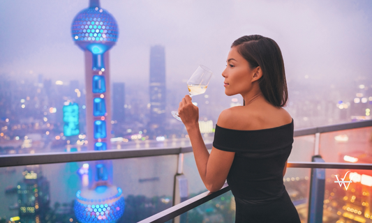 Luxury Shanghai Lifestyle Asian Woman Drinking White Wine in on