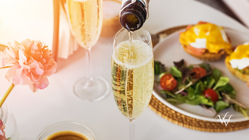 Pouring Prosecco Sparkling Wine in a Glass on Sunday Brunch