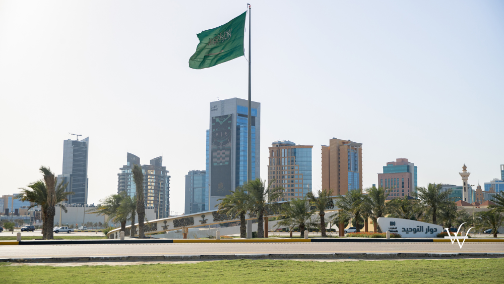 Riyadh Skyline with Saudi Arabian Flag