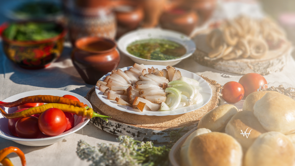 Russian table with food