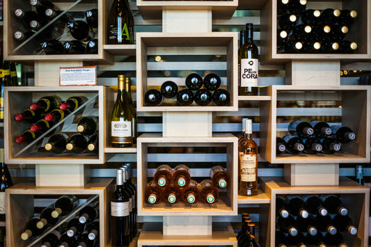 UK wine shop bottles shelves