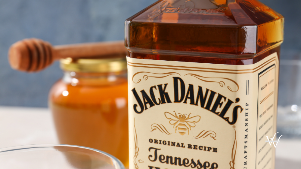 Ukraine, Kyiv, 01.11.2023,Jack Daniels whiskey with a jar of hon