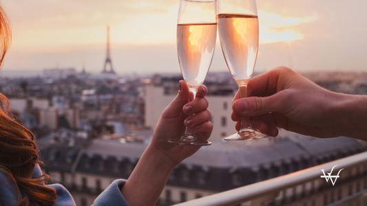 couple drinking champagne or wine in Paris luxurious restaurant, France
